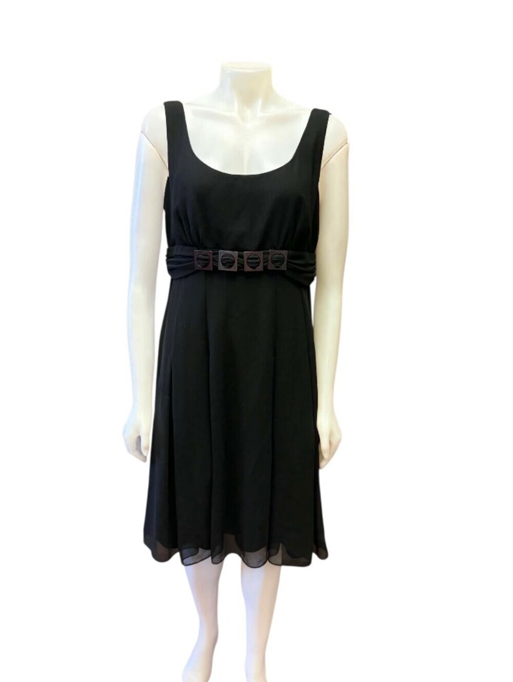 Evan-Picone Black Chiffon Belted Dress EUC Size 12